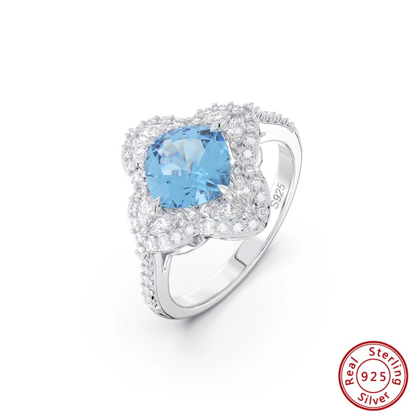 925 Sterling Silver Shiny Created Aquamarine Ring For Women