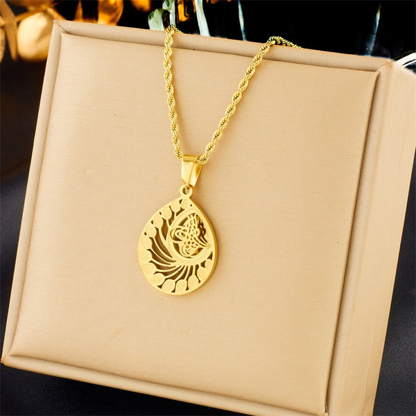 316L Stainless Steel Waterdrop-Shaped Leaves Pendant Necklace For Women