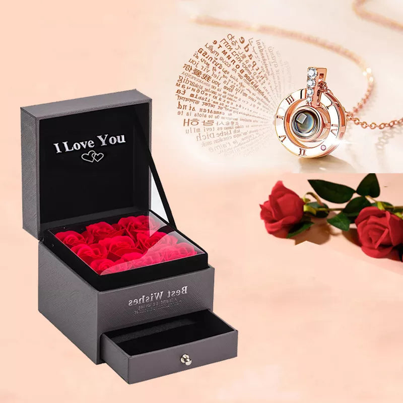 Projection Necklace With Roses Gift Box 100 Language I Love You Pendant Jewelry For Girlfriend Gifts