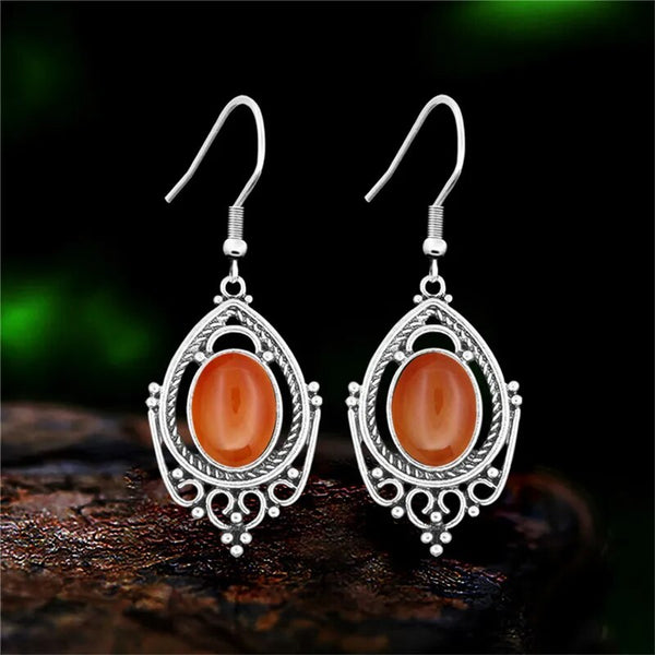 Pendientes vintage de amatista y ojo de tigre de piedra natural para mujer