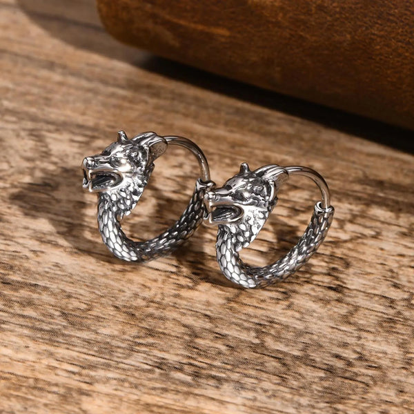Cool Punk Wolf Head Hoop Earrings for Men
