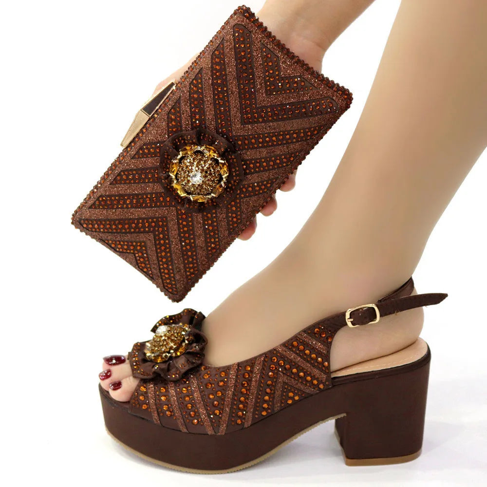 Newest Design Coffee Color Two Ways To Wear Fashion Shoes And Shoulder Bags