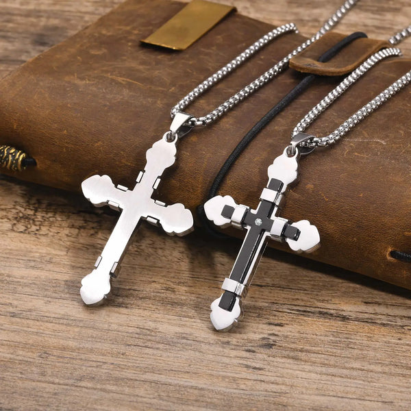 Collares de cruz de acero inoxidable para hombres y niños