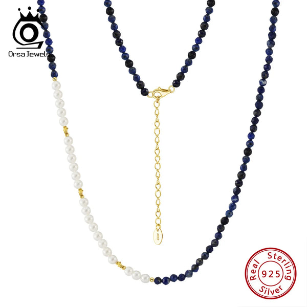 Collar de cuentas de lapislázuli de diseño sencillo con perla de concha