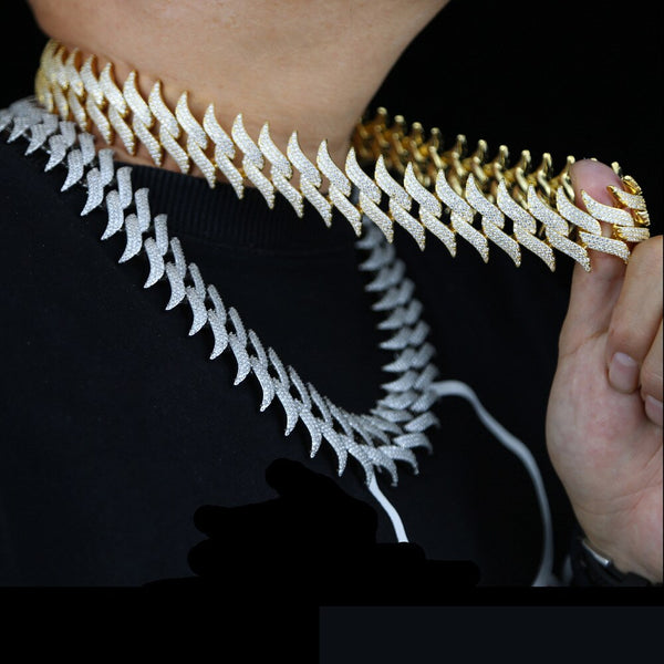 NE Prong 16mm Cuban Chain Micro Pave Cubic Zircon Mixed  Chain