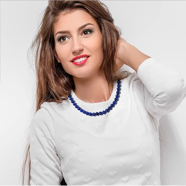 Gargantilla de cuentas de lapislázuli natural de 6 mm para mujer
