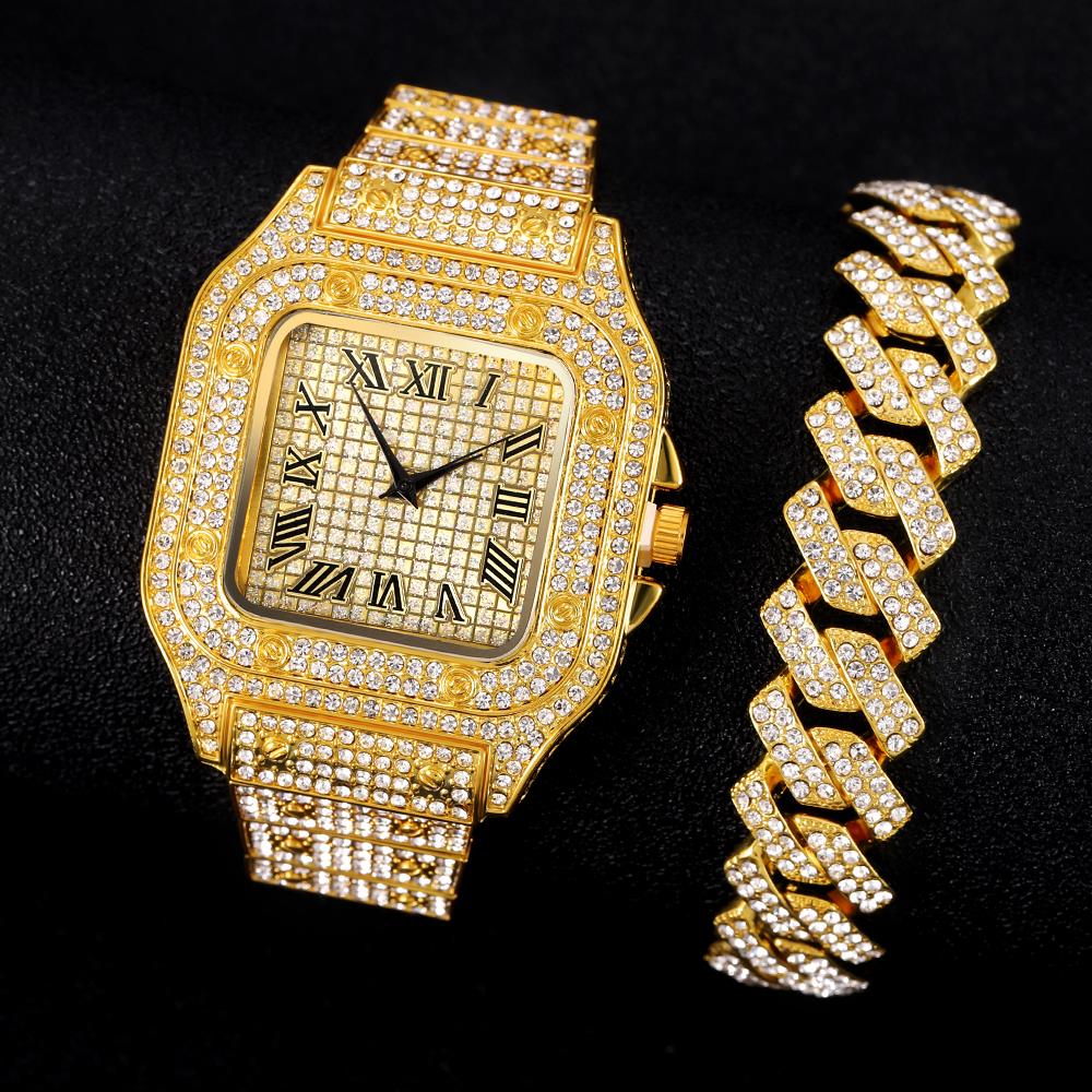 Men Luxury Brand Full Diamond Mens Watches AAA CZ Quartz Men Watch