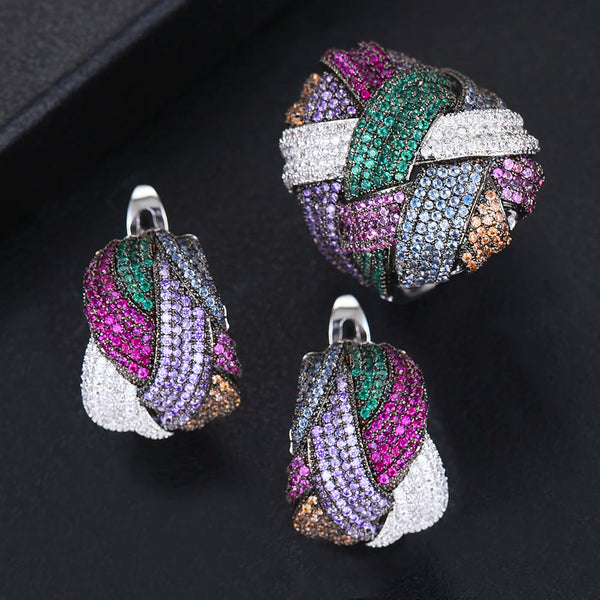 Newest Famous Luxury Winding Cross Geometry Cubic Zironia CZ Jewelry Sets For Women
