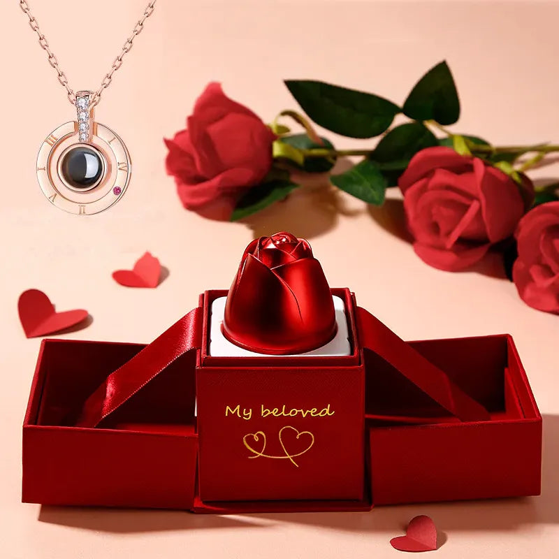Projection Necklace With Exquisite Rose Gift Box100 Languages I Love You Pendant Jewelry