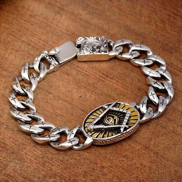 Pulsera de moda retro plateada con diseño de tótem de fénix y ojo de dios, tejida con tendencia de ojo de cielo para hombre.