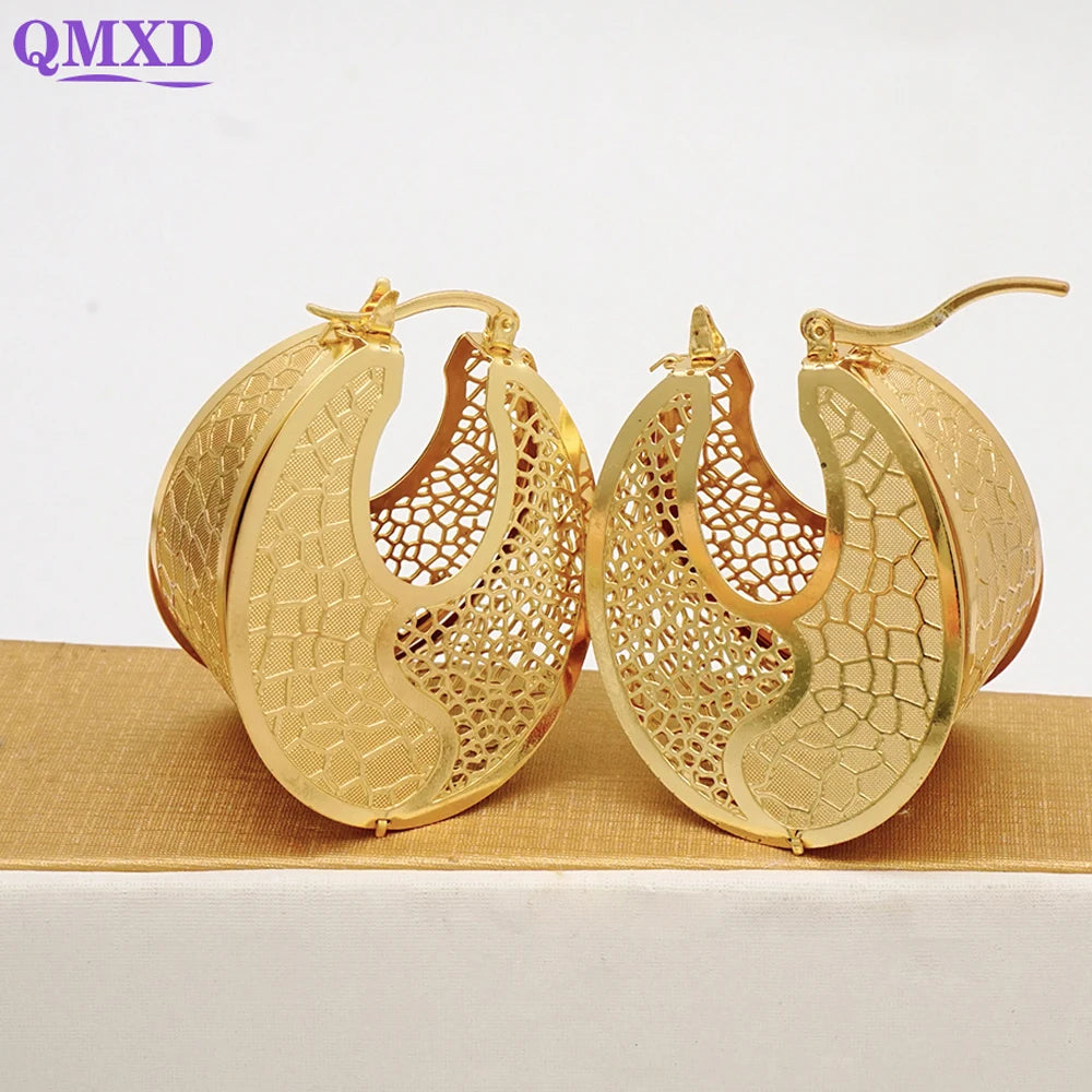 Newest African Gold Color Drop Earrings Hollow Out Round Clip Earring Cute Earrings