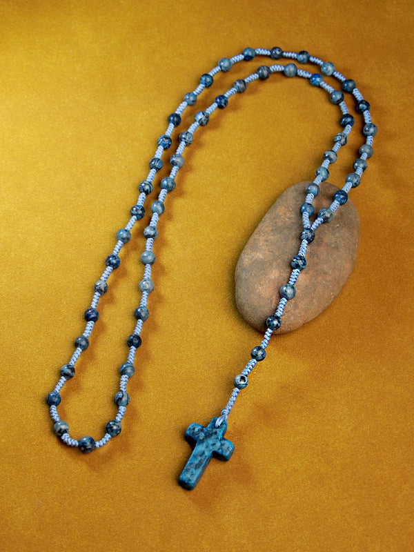 Collar musulmán con colgante de cruz, collar anudado hecho a mano con cuentas de 6 mm para hombres y mujeres