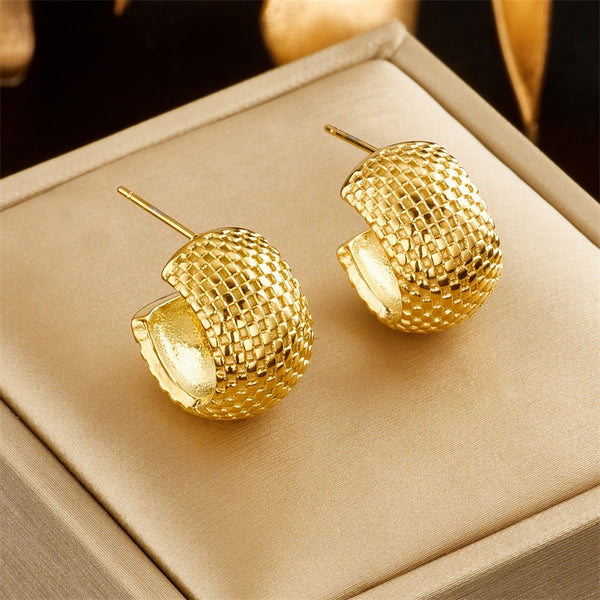 Pendientes de botón con diseño geométrico cuadrado de acero inoxidable 316L en color dorado para mujer