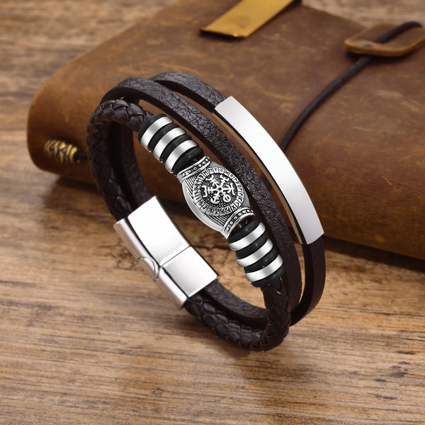 Viking Rune Compass Multi-layer Leather Bracelets for Men