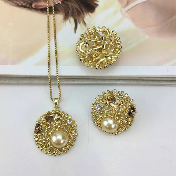 Hermoso collar de diamantes de imitación con colgante de piedras de colores y pendientes para mujer