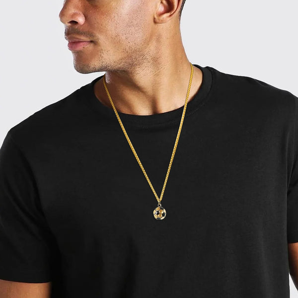 Stainless Steel 3D Soccer Football Charm Pendant Necklaces for Mens Boys