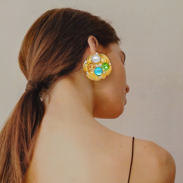 Luxury Round Crystal Ear Clip Earrings For Women
