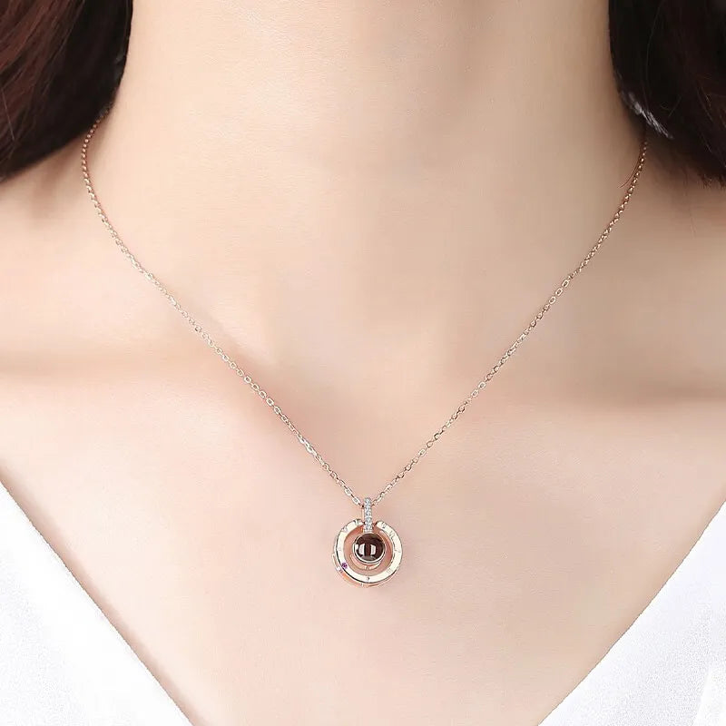 Projection Necklace With Exquisite Rose Gift Box100 Languages I Love You Pendant Jewelry