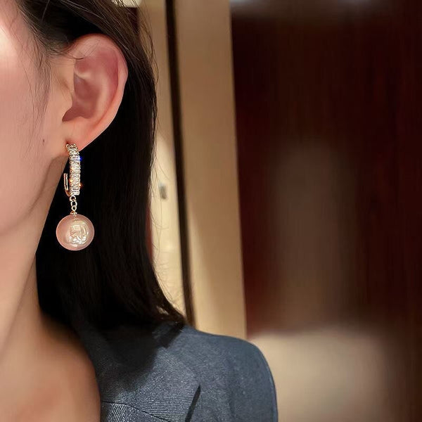 Fashion Korean Crystal Pink Gray Pearl Drop Earring for Women
