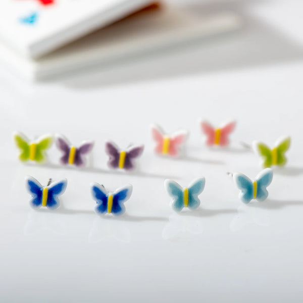 Multicolor Small Butterfly Cute Ceramic Earrings