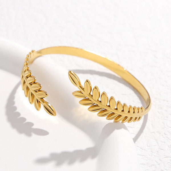 316L Stainless Steel Leaf Cuff Bracelet For Women