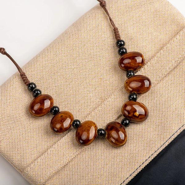 Cobblestone Shape Ceramic bohemia bead necklace Pendant