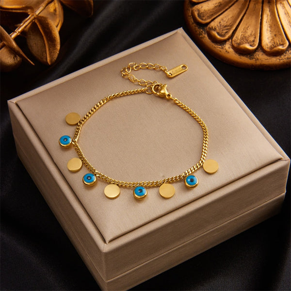 Pulsera de acero inoxidable 316L con diseño de ojo azul para mujer