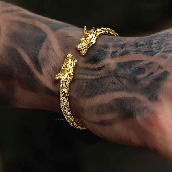Dragon Head Bracelet, Men Bracelets, Stainless Steel Weave Cuff Bangle