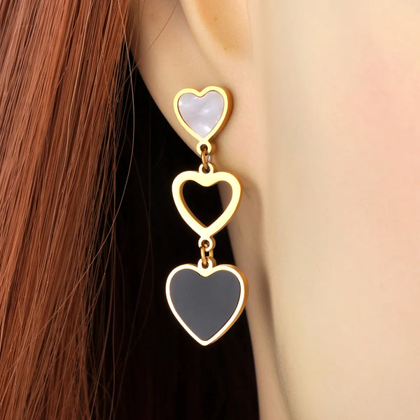 Pendientes de corazón con concha blanca para mujeres y niñas
