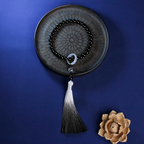 Joyería musulmana Tasbih: 33 pulseras de ágata negra natural de 8 mm y pulseras de ónix con borlas.