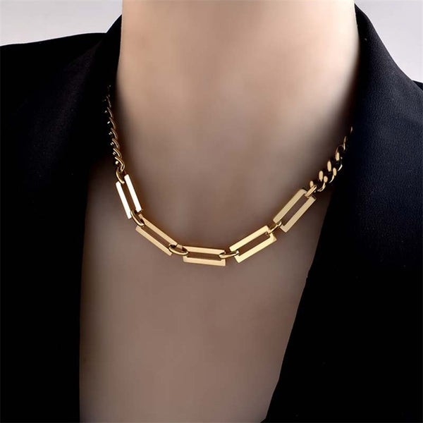Pulsera de cadena geométrica de acero inoxidable 316L color dorado para mujer