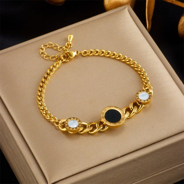 316L Stainless Steel Round Roman Numerals Charm Bracelet For Women