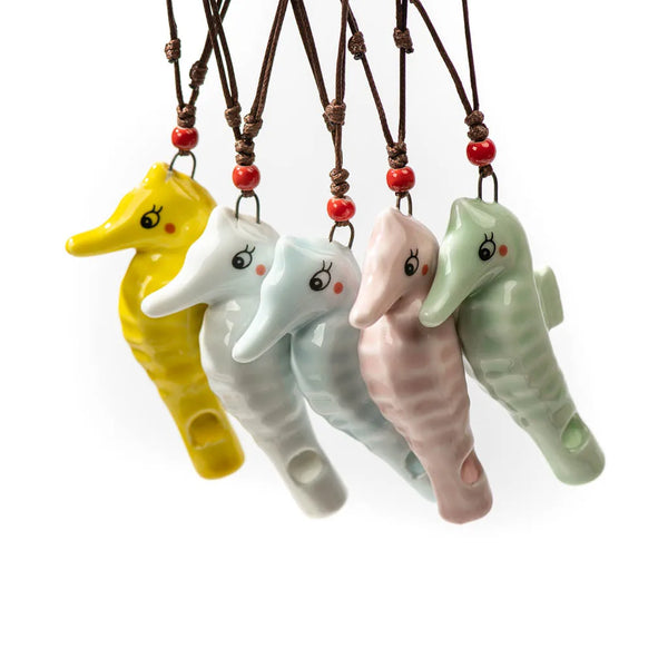 Cute Seahorse Ceramic Whistle Pendant Necklace With Adjustable Cord For Kids Gift