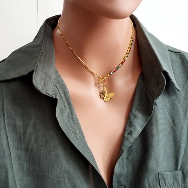 Stainless Steel Colourful Cubic Zirconia Necklace For Women