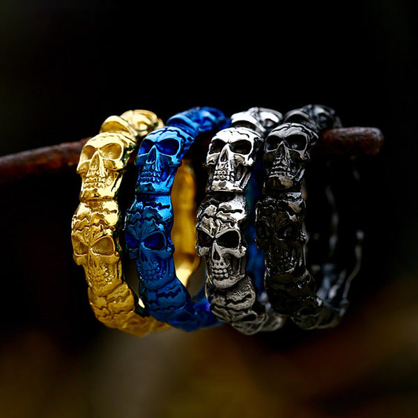 Anillo de calavera de acero inoxidable 316L vintage único para hombre, anillos de calavera coloridos de moda punk