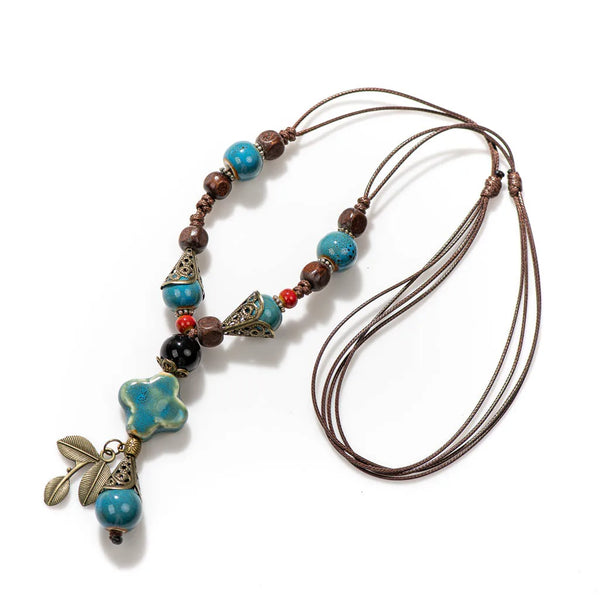 Bohemian Vintage Handmade Necklace Ceramic Beads Pendant