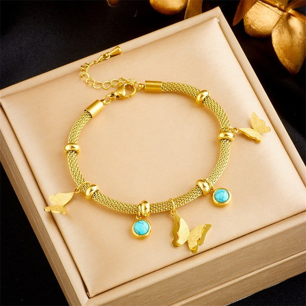 316L Stainless Steel Gold Color Butterfly Charm Bracelet For Women