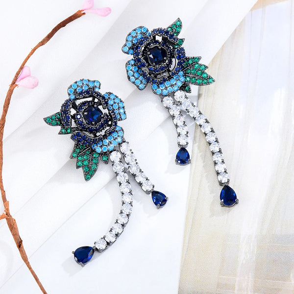 ins Trendy Shiny CZ Drop Dangle Long Earrings For Women Wedding