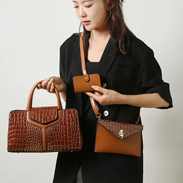 Trend  Designer Crocodile Embossed Shoulder Crossbody Bag Women's Fashion Business 3 Piece Set