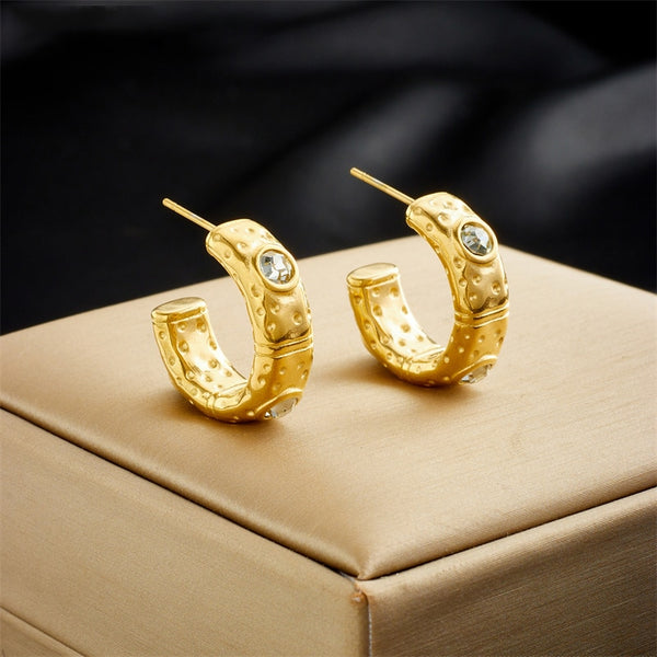 316L Stainless Steel White Zircon C-Shape Stud Earrings For Women