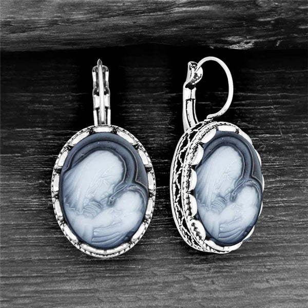 Pendientes grandes ovalados con camafeo para mujer