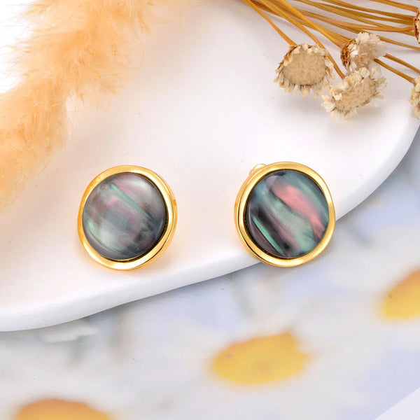 Pendientes vintage de acero inoxidable con forma de concha redonda para mujer