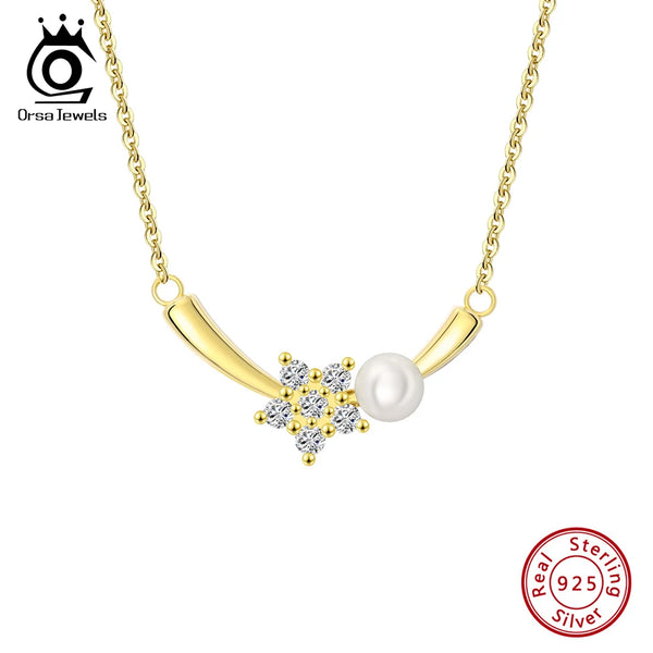Collar con colgante de barra larga de plata de ley 925 auténtica y colgante de copo de nieve con perla