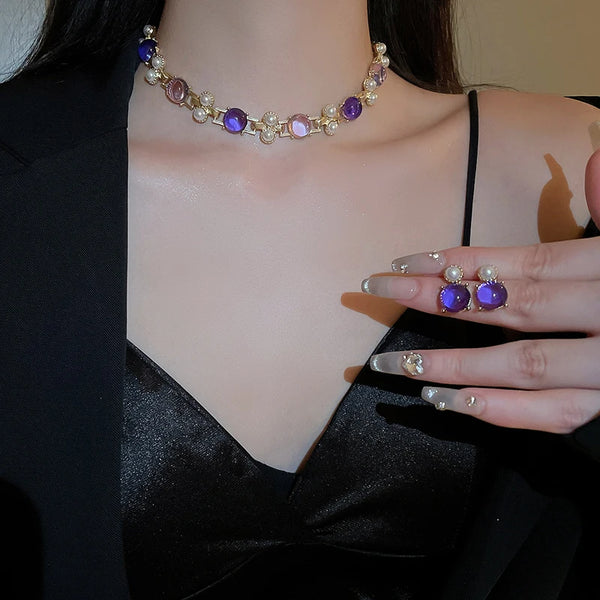 Imitation Pearl Earrings Necklace Jewelry Set Women