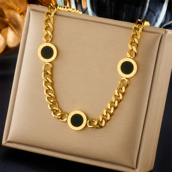 316L Stainless Steel Double-Sided Round Roman Numerals Necklace For Women