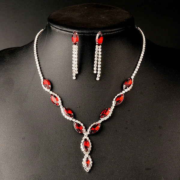 Luxury Rhinestone Crystal Jewelry Set Shiny Water Drop Shaped Necklace Drop Earrings For Women