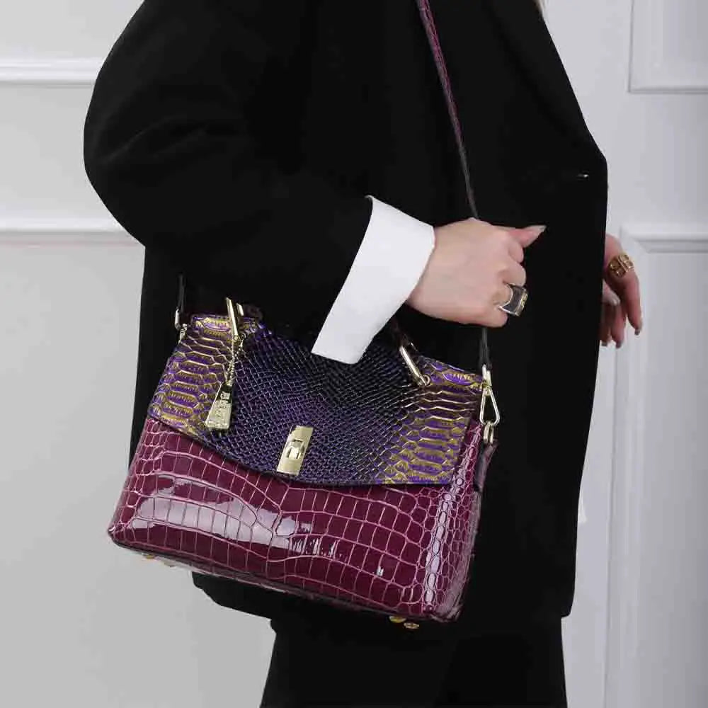 Fashion Snake Skin Woman Shoulder Bags Luxury Patent Leather High Quality Lady Handbag