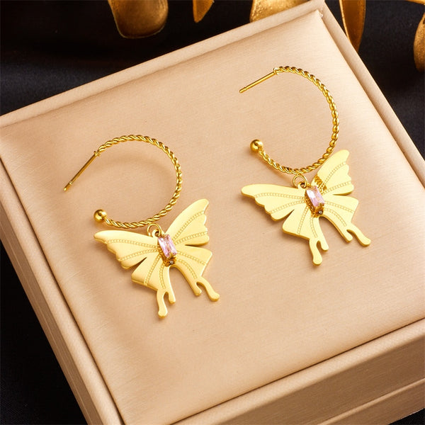 Pendientes de mariposa de acero inoxidable 316L para mujer