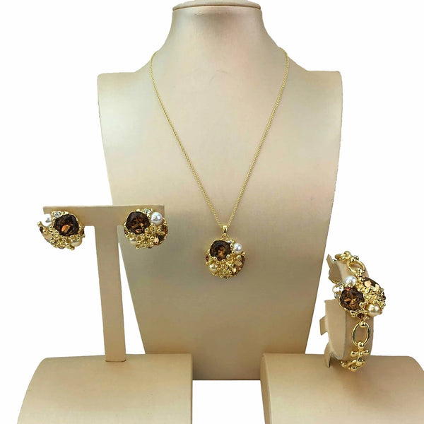 Hermosos pendientes colgantes de diamantes de imitación con pulsera para mujer de Dubai Jewelry