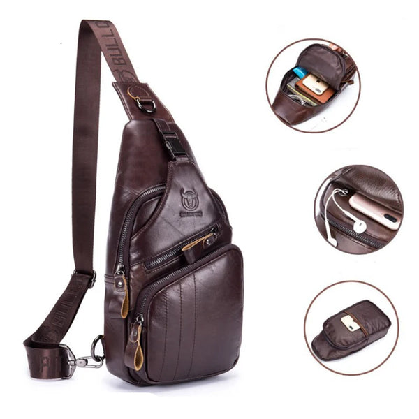 Bolso bandolera de marca de moda para hombre, bolso de hombro de piel auténtica para hombre.